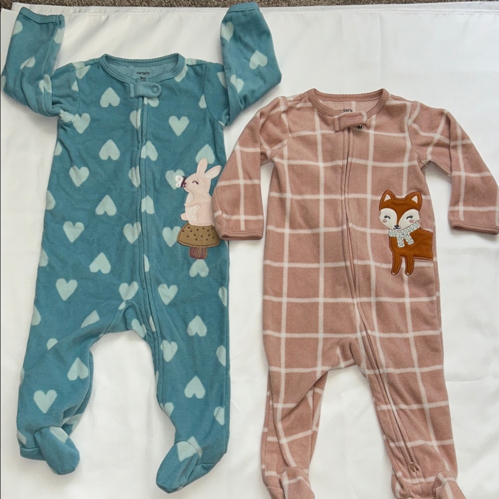 Carter's Blue and Pink Heart Fox Footies